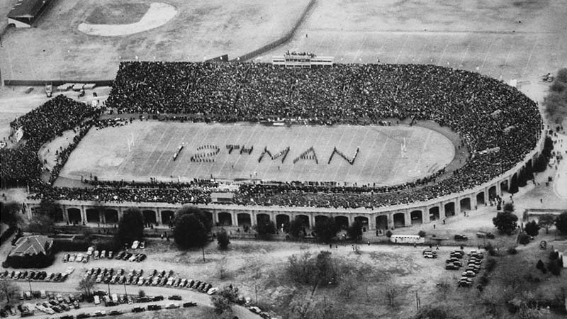 Aggie band spelling 12th Man on Kyle Field